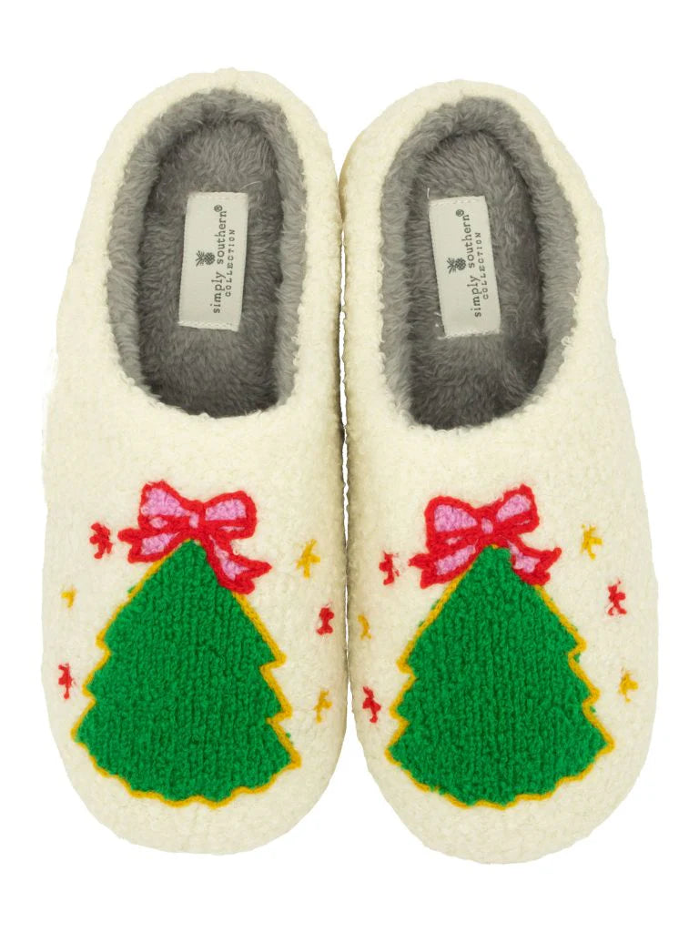 Fuzzy Holiday Slippers  -  Tree