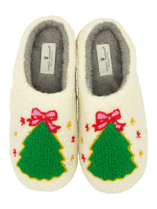 Fuzzy Holiday Slippers  -  Tree