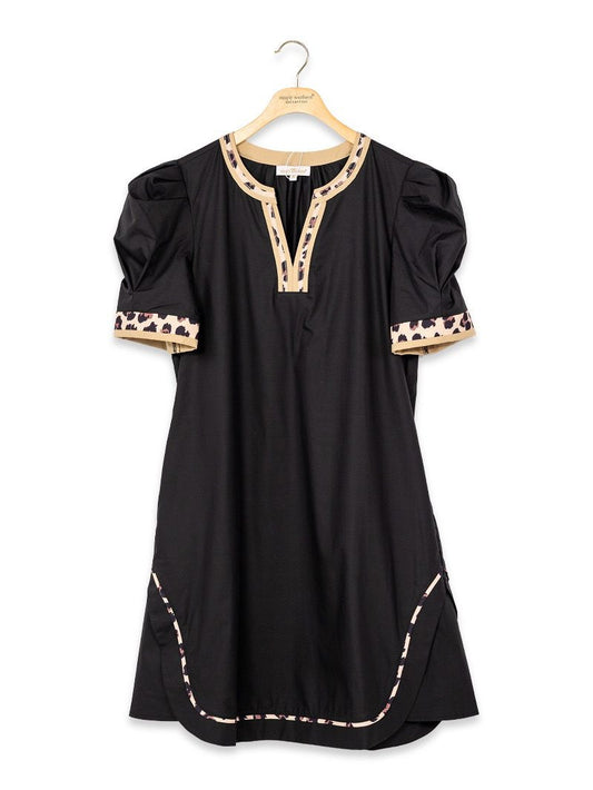 Simply Southern Puff Sleeve Black Leopard Dress