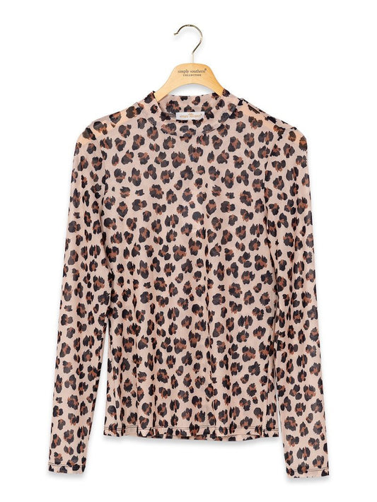 Simply Southern Long Sleeve Leopard Mesh Top