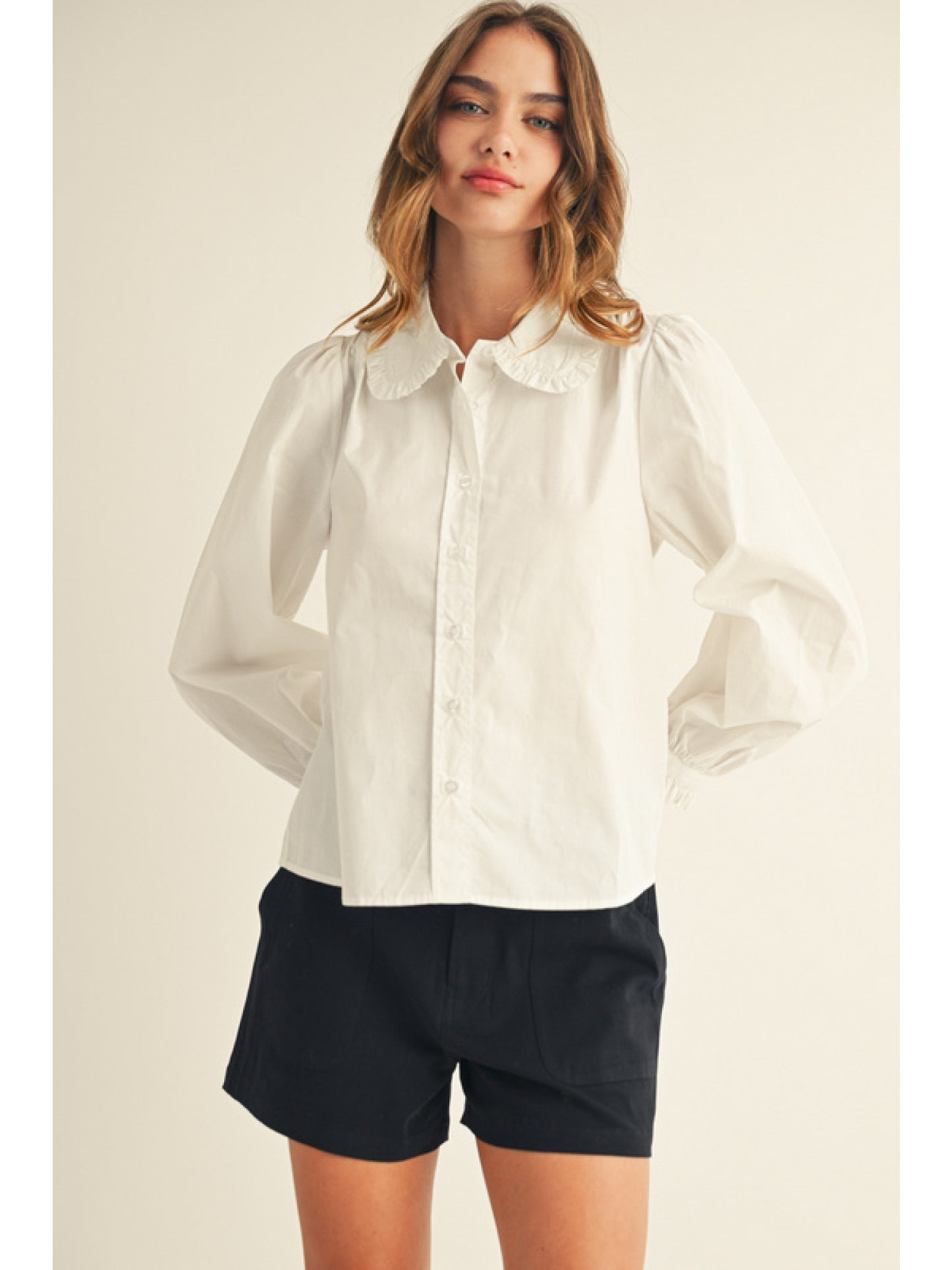 Gwen Ruffle Cuffed Long Sleeve Button Down Shirt