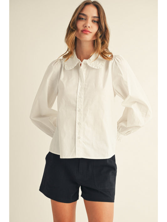 Gwen Ruffle Cuffed Long Sleeve Button Down Shirt