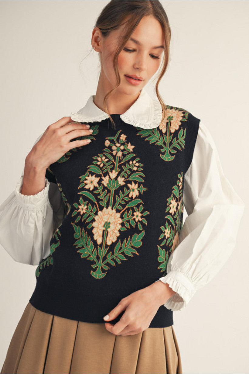 Floral pattern lovely sweater vest.