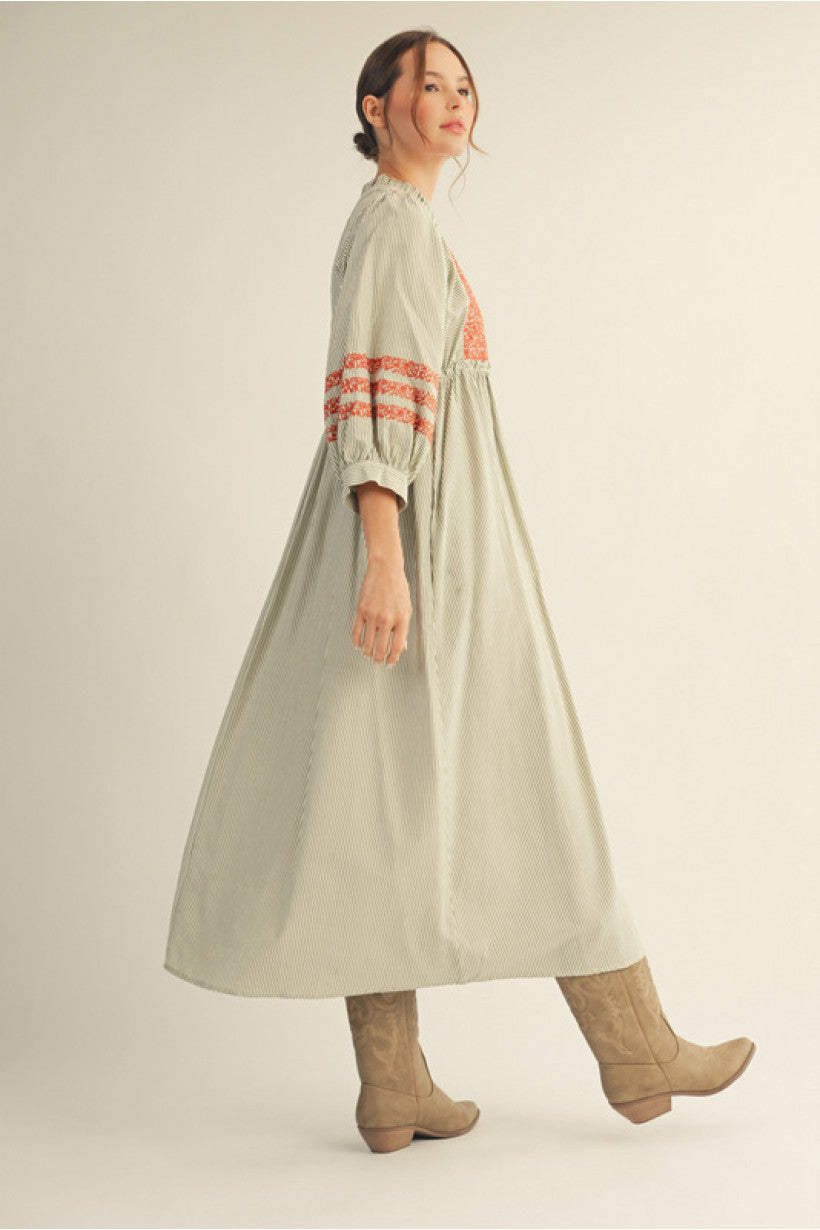 Olivia Embroidered Striped Dress