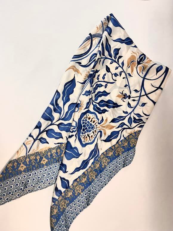 Blue Vine Floral Print Bandana Scarf