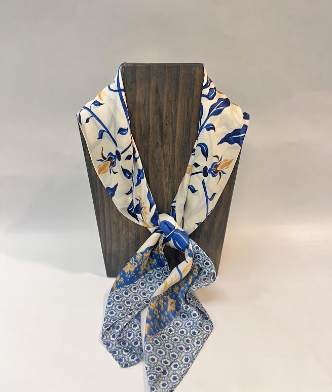 Blue Vine Floral Print Bandana Scarf