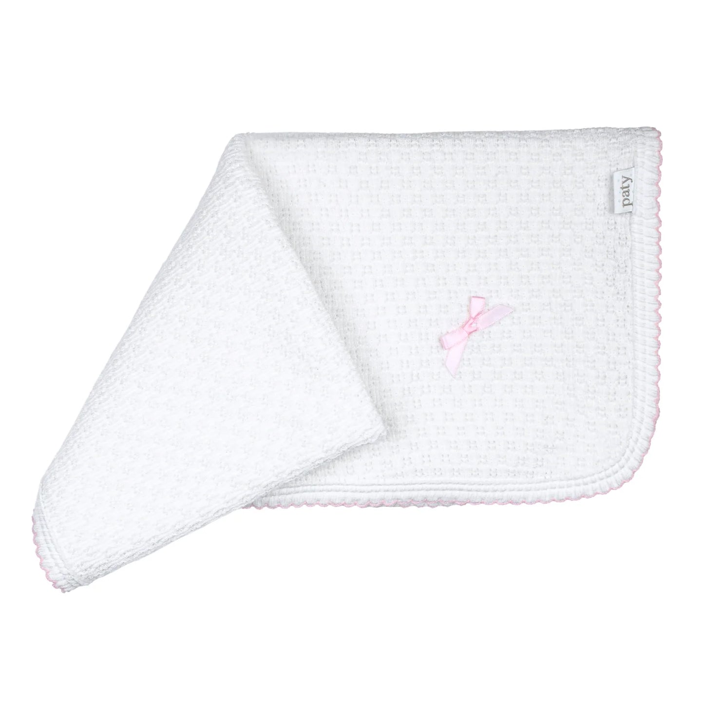 Paty Knit receiving/Swaddle Blanket, Pima Trim white w/Blue Trim