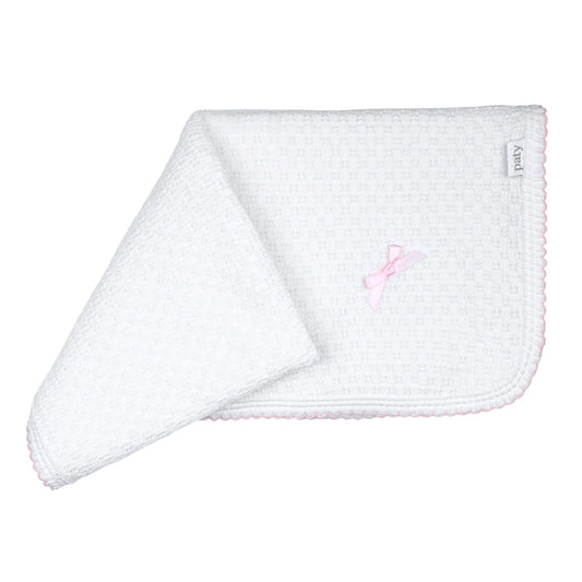 Paty Knit receiving/Swaddle Blanket, Pima Trim white w/Blue Trim