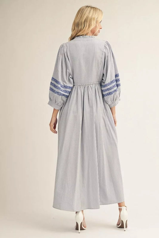 Blue Stripe Embroidered Dress