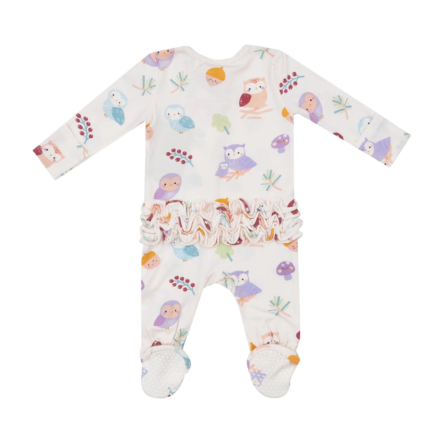 Zipper Footie - Ruffle Back - owl