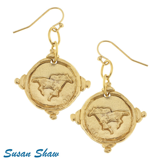 Handcast Gold Race Horse Earrings 1418RH