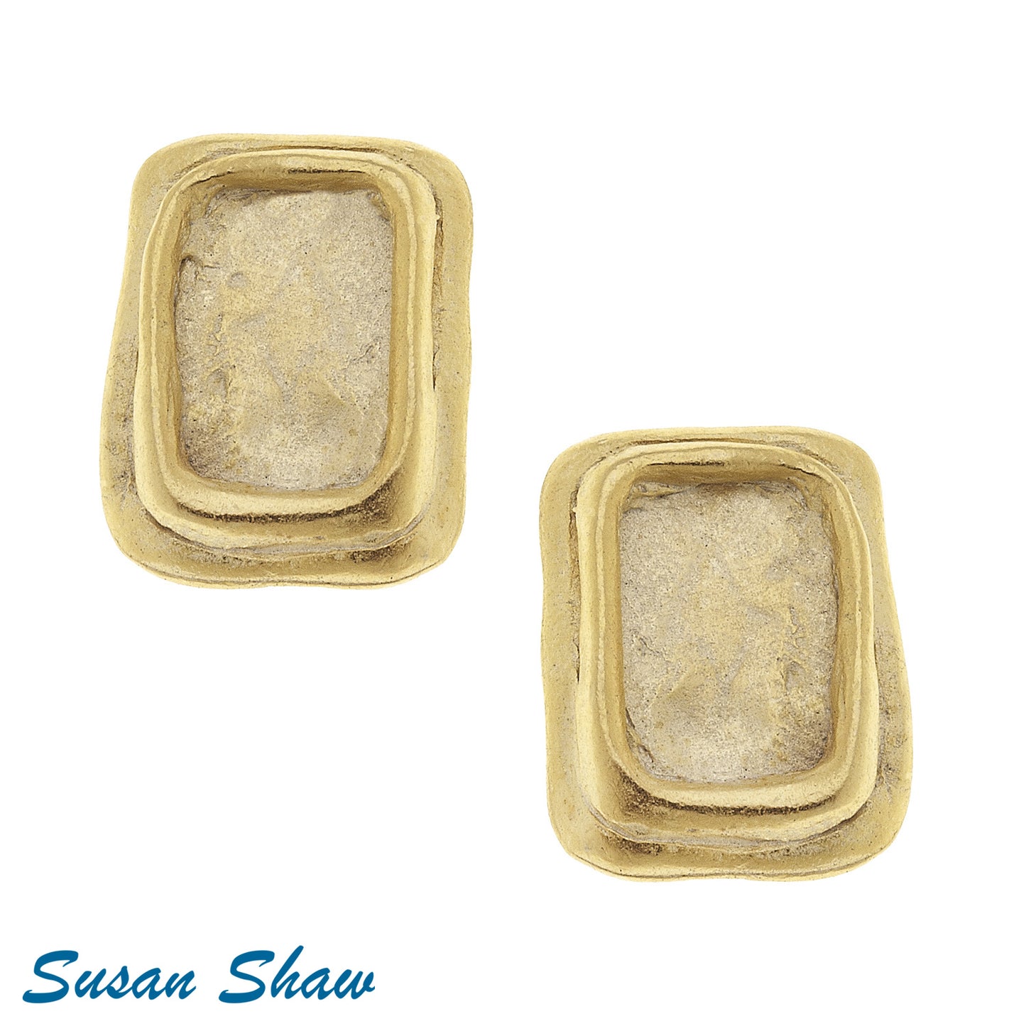 Susan Shaw Handcast Gold Rectangle Clip Earring 1467GC