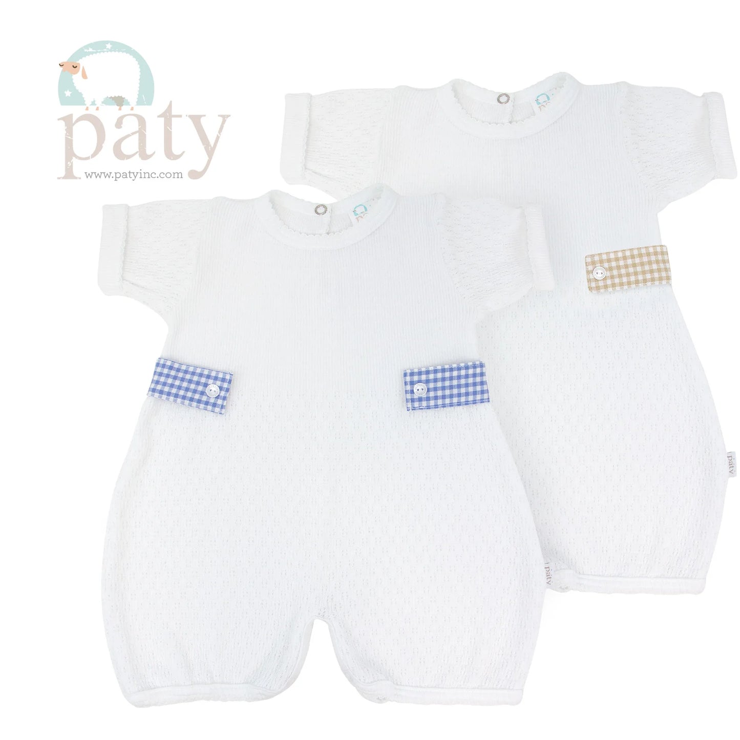 Paty Knit Bubble, Blue Gingham Tabs 3 months