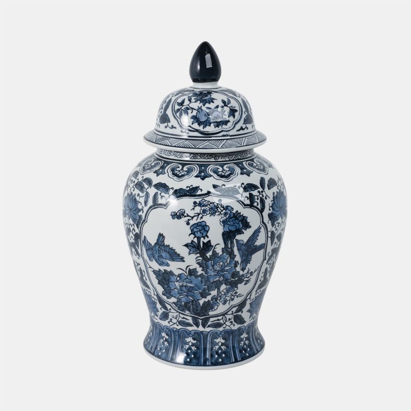 Flowers Temple Blue Jar