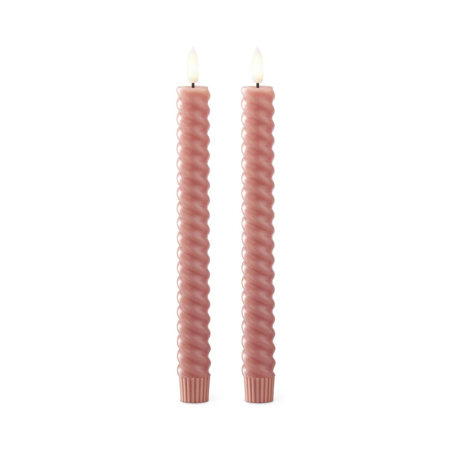 Set/2 9.75 inch Pink Spiral LED Taper Candles