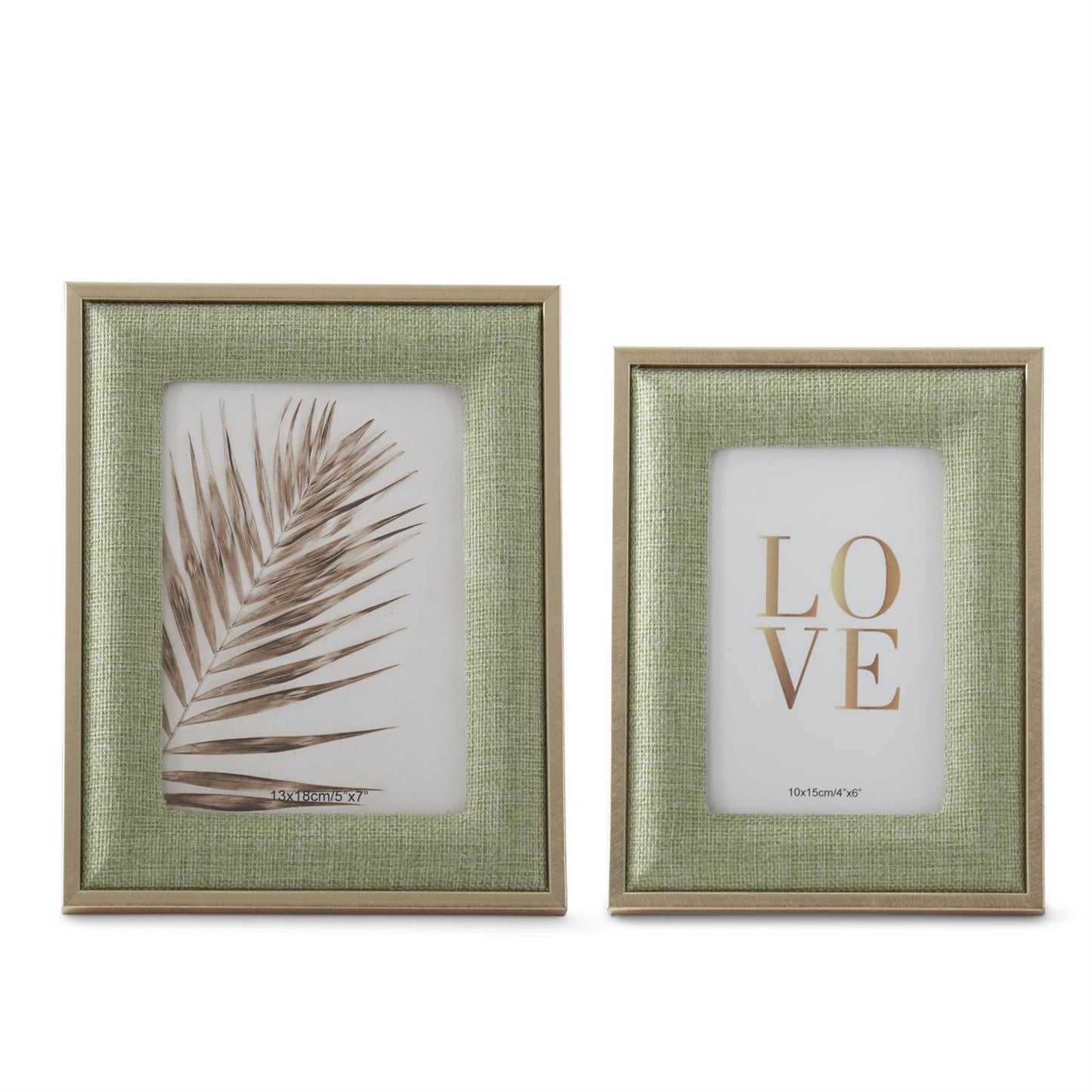 Light Green Woven Linen w/Gold Metal Trim Photo Frames