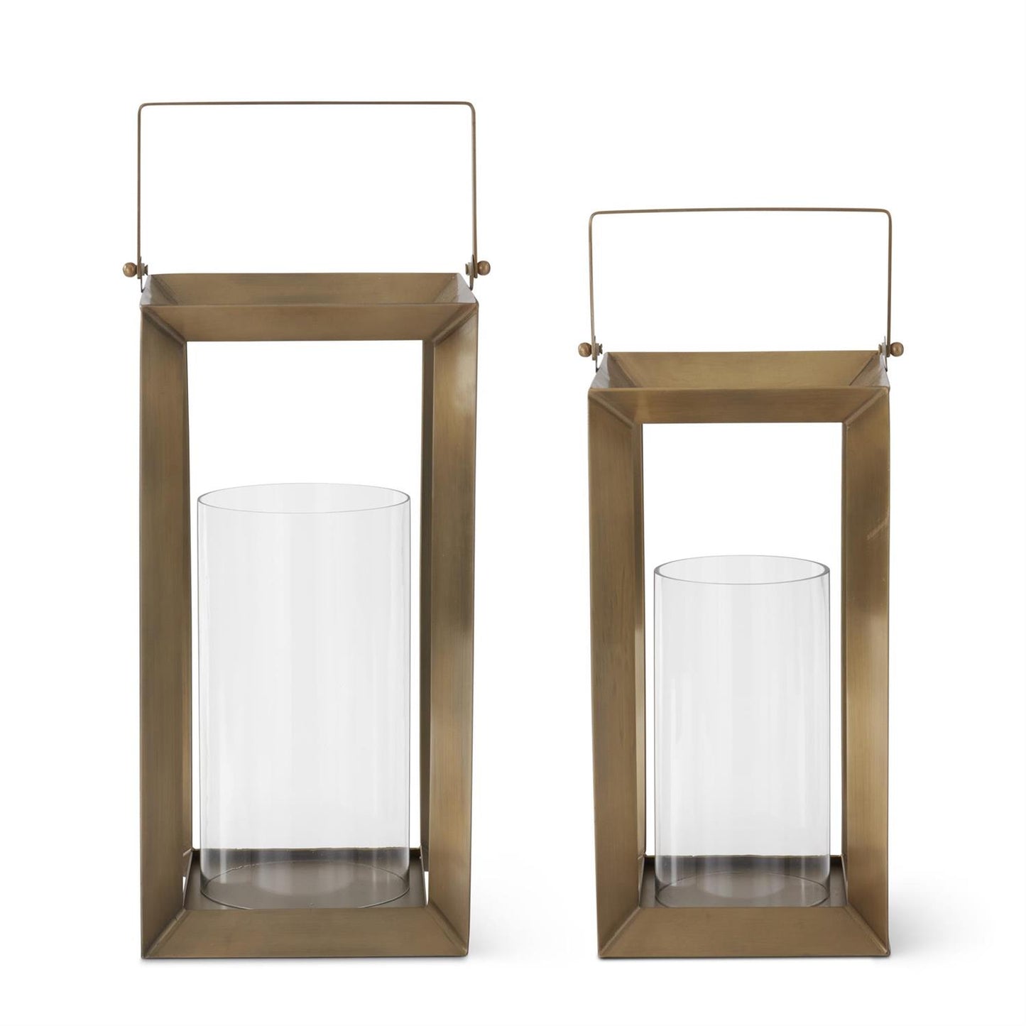 Open Brass Frame Lantern w/Glass Hurricane