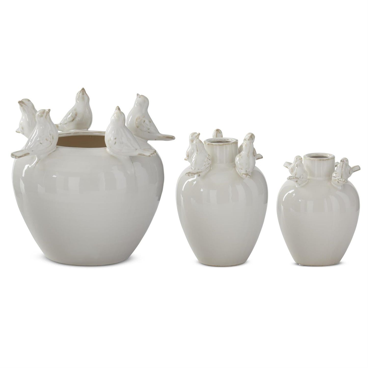 Cream Ceramic Bird Rim Vases