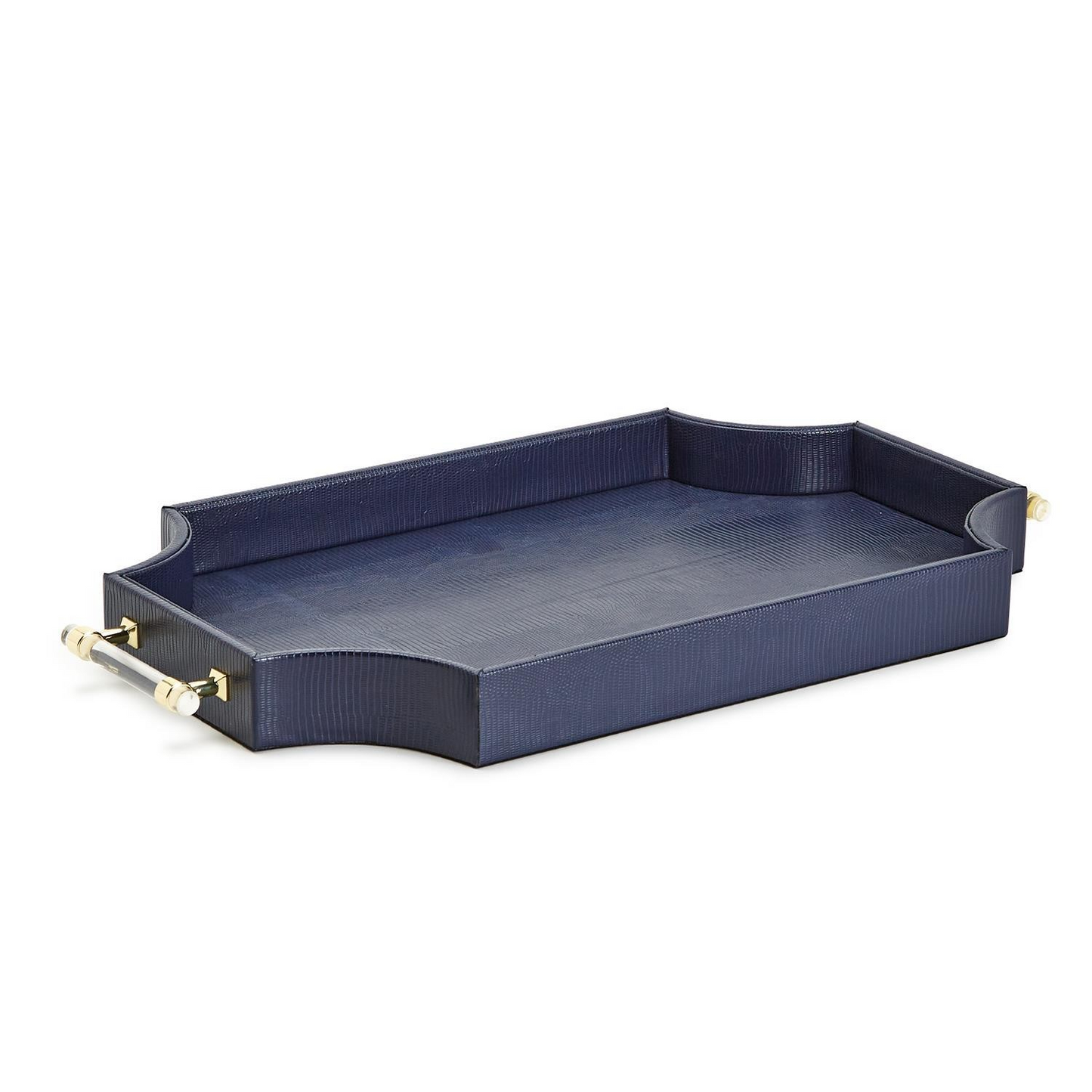 Blue Leather Tray with Handles