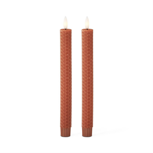 Set of 2 9.75 Inch Rust Honeycomb LED Taper Candles w/Timer
