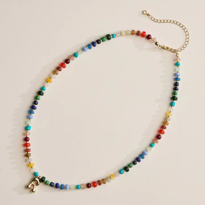 Lilla Haven Colorful Beaded Necklace with Gold Letter Charm