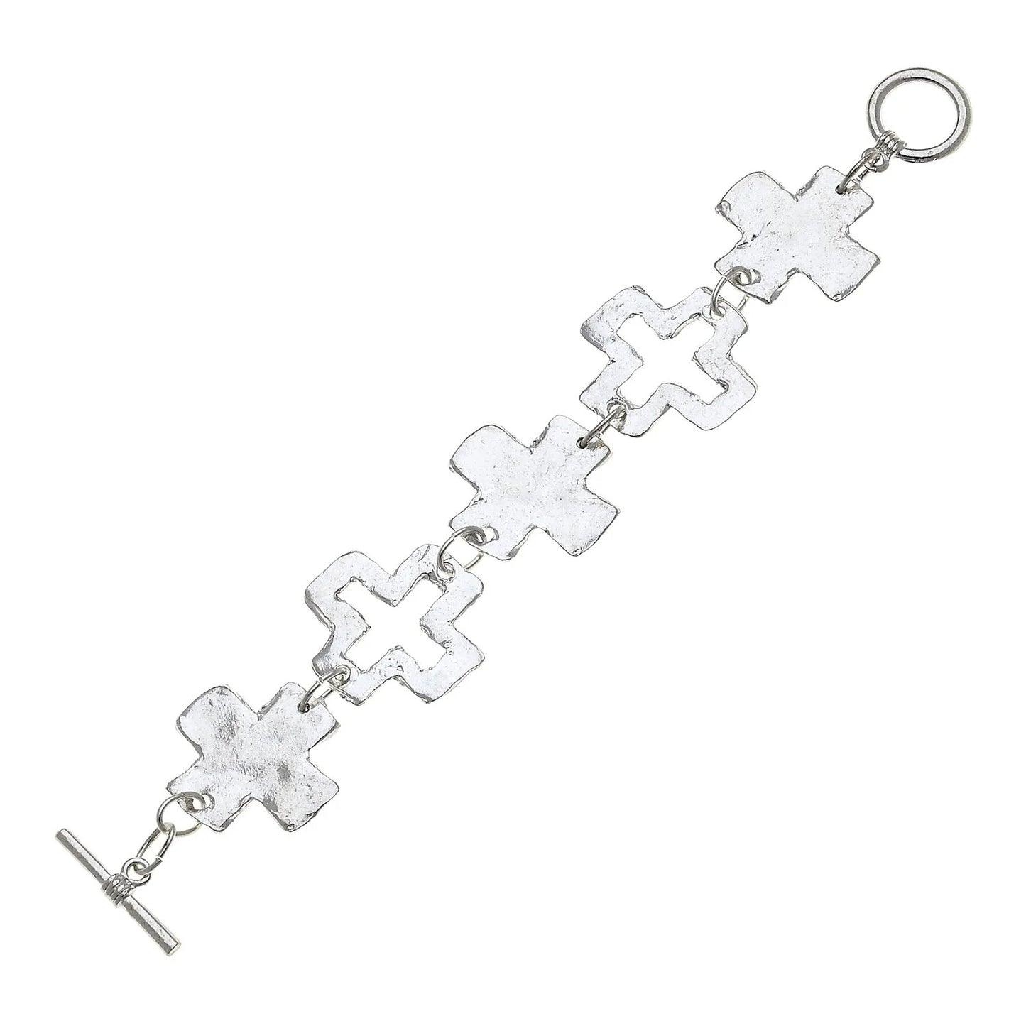 Susan Shaw Silver Linked Cross Toggle Bracelet 2431CS