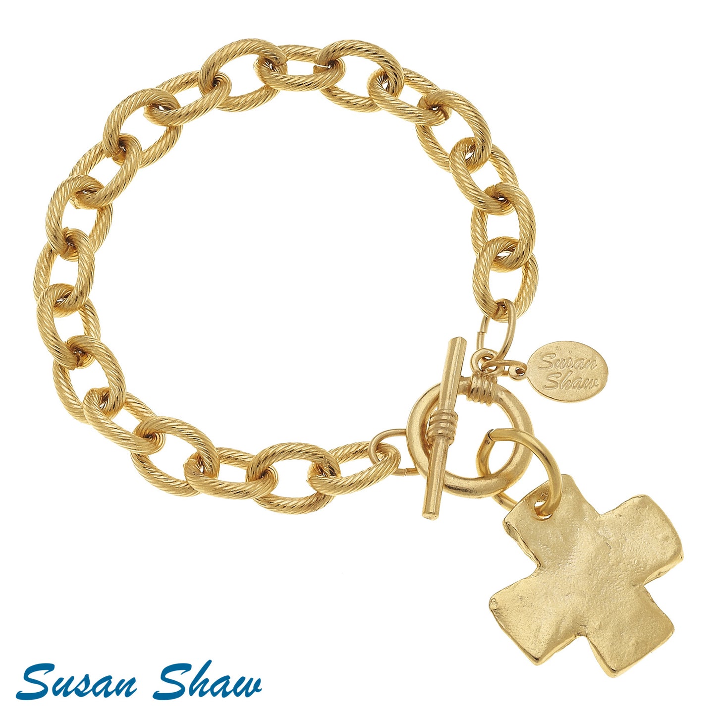 Susan Shaw Handcast Gold Cross Toggle Bracelet 2510CG