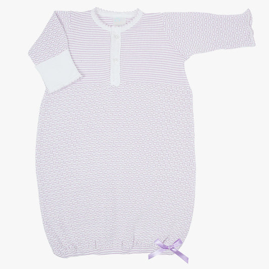 Paty Knit Placket Gown - Newborn  Lavender