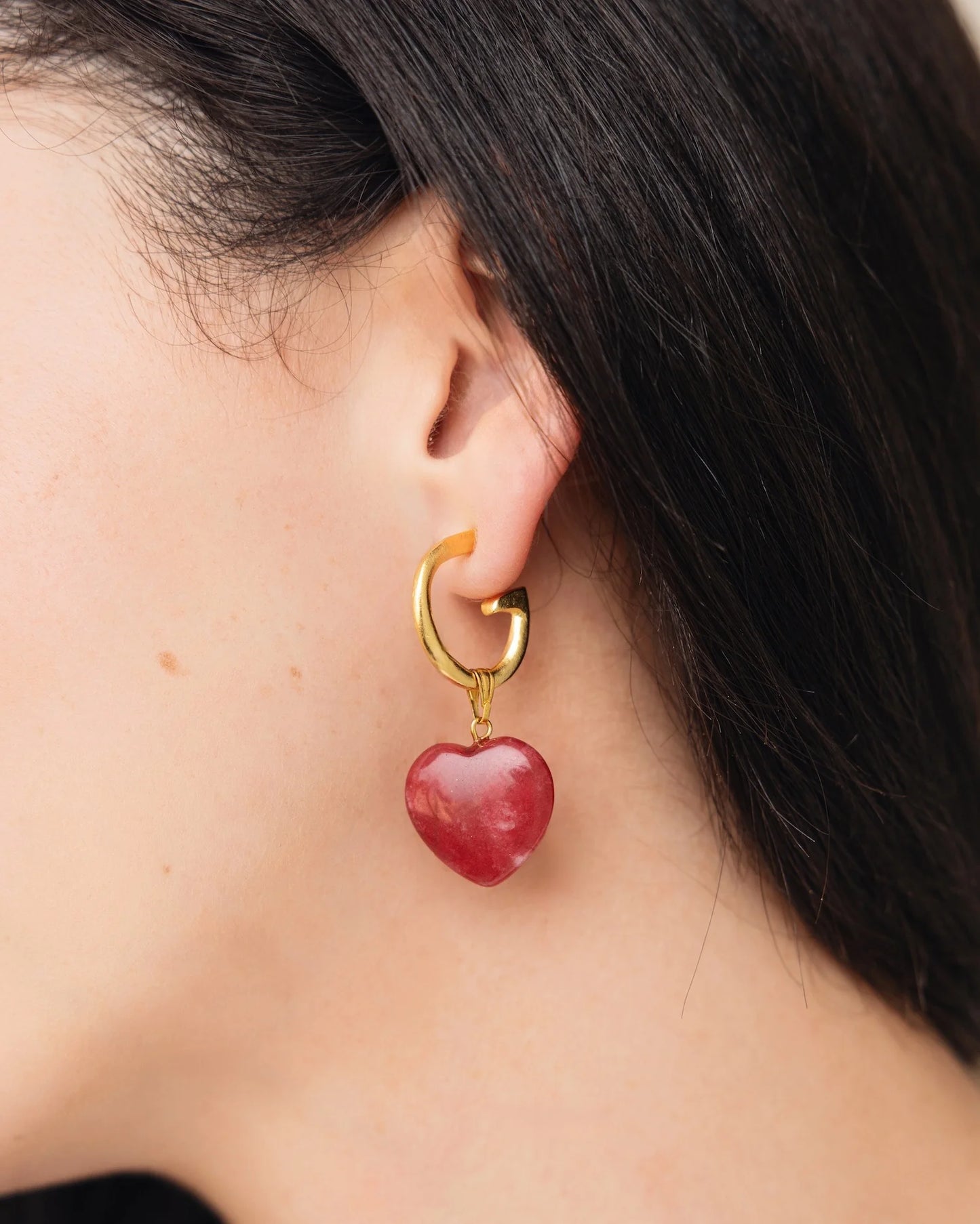 Susan Shaw Gigi Cherry Quartz Heart Earrings 1054R