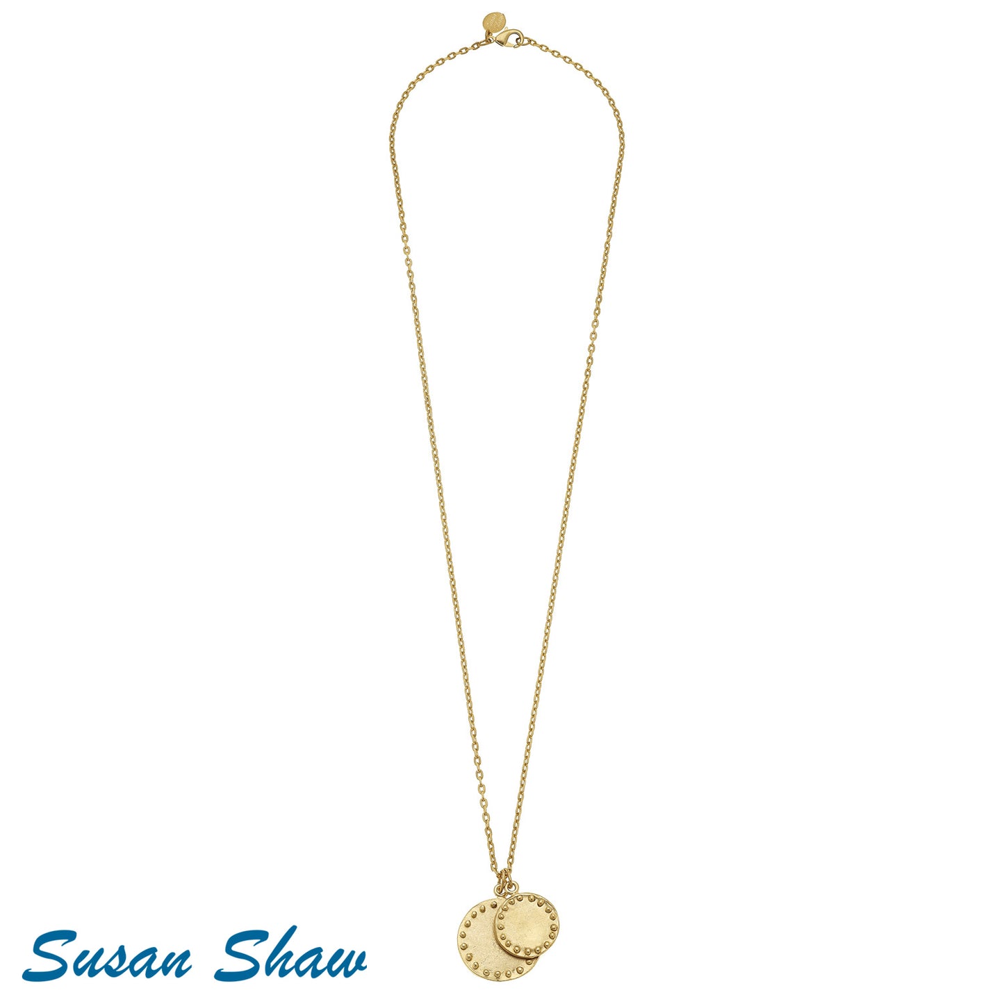 Susan Shaw Gold Double Circle with Dots Chain Necklace 3032RG