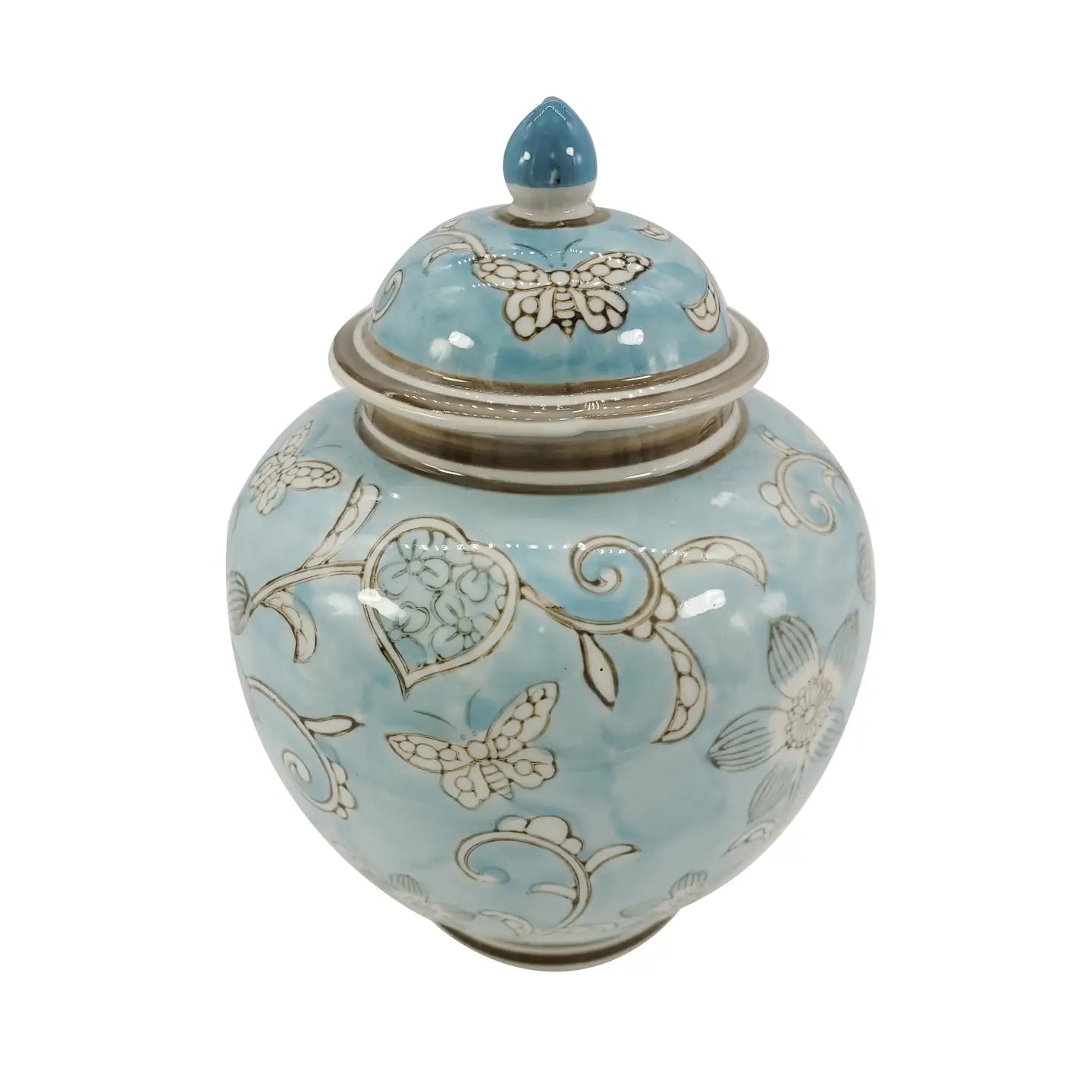 Ceramic Chinoiserie Ginger Jar 10" Light Blue & White