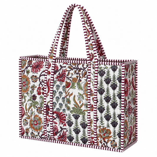 White Patchwork Quilted Bag Print