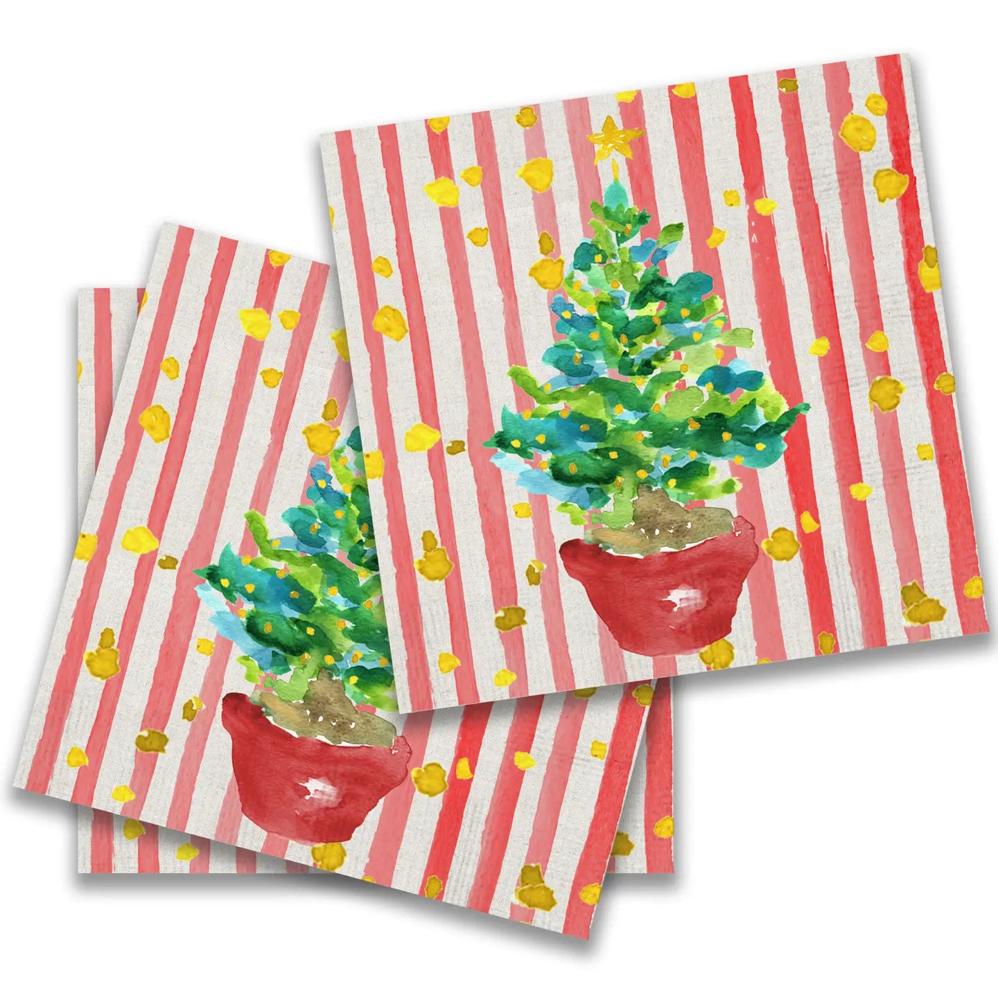Red Potted Christmas Tree Cocktail Napkins