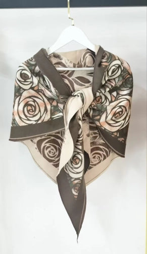 Brown Rose Pattern Triangle Scarf