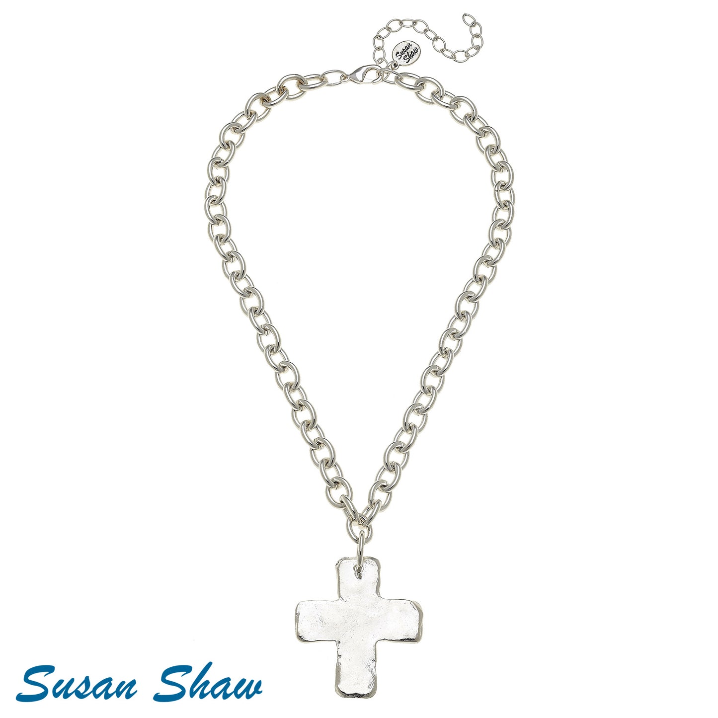 Susan Shaw Handcast Silver Cross Necklace 3431CS