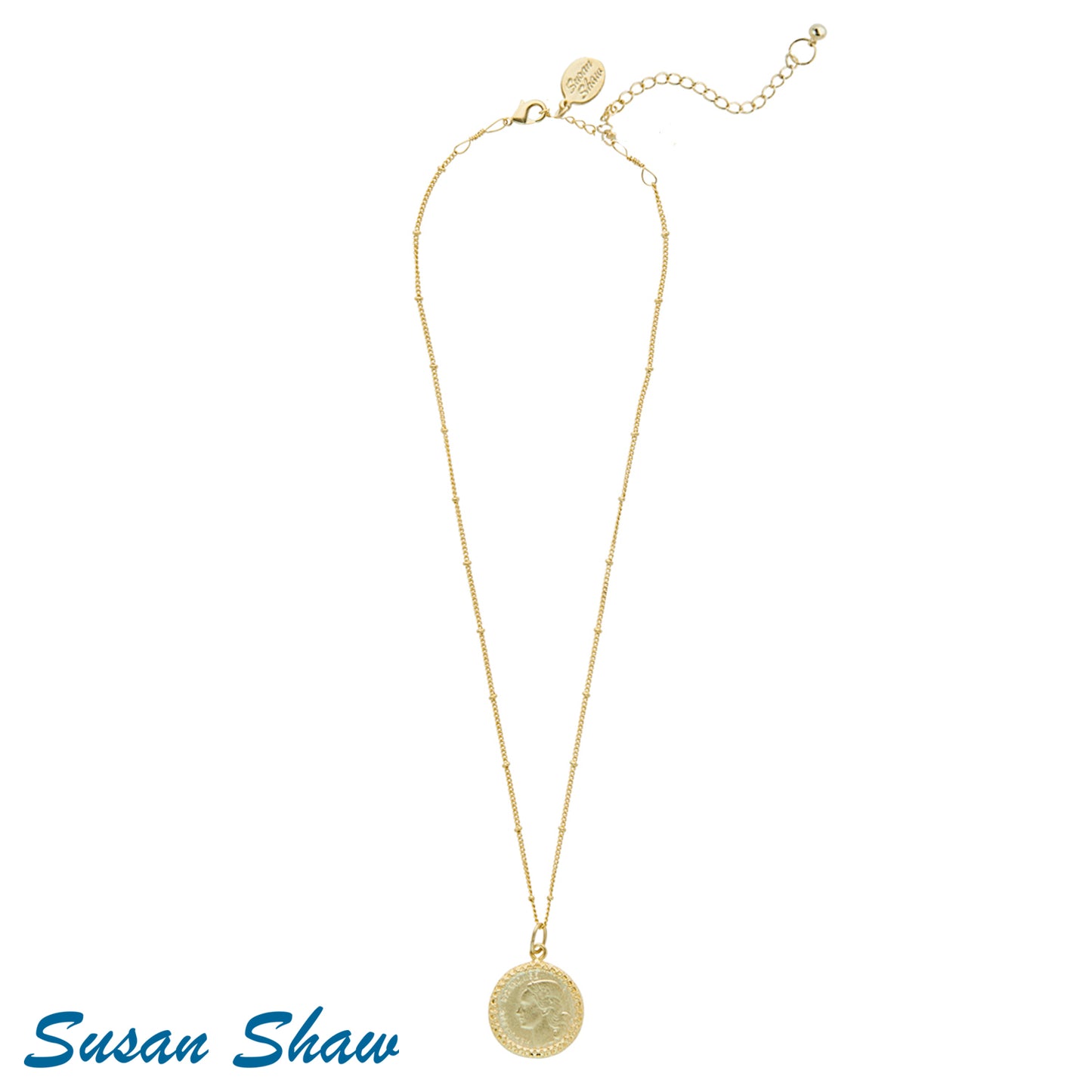 Susan Shaw 16" Gold Chain Necklace with Gold French Coin 3522CR