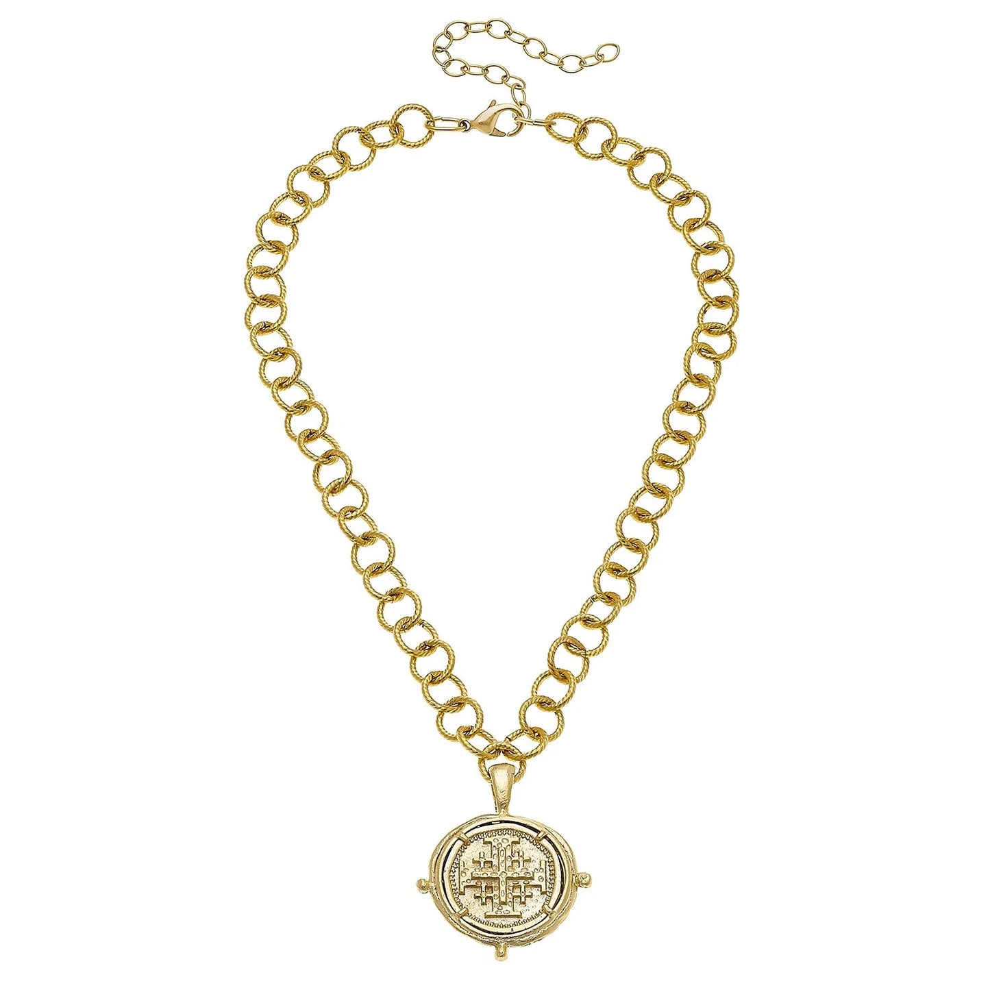 Gold Jerusalem Cross Chain Necklace 3758G