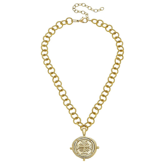 Gold Jerusalem Cross Chain Necklace 3758G