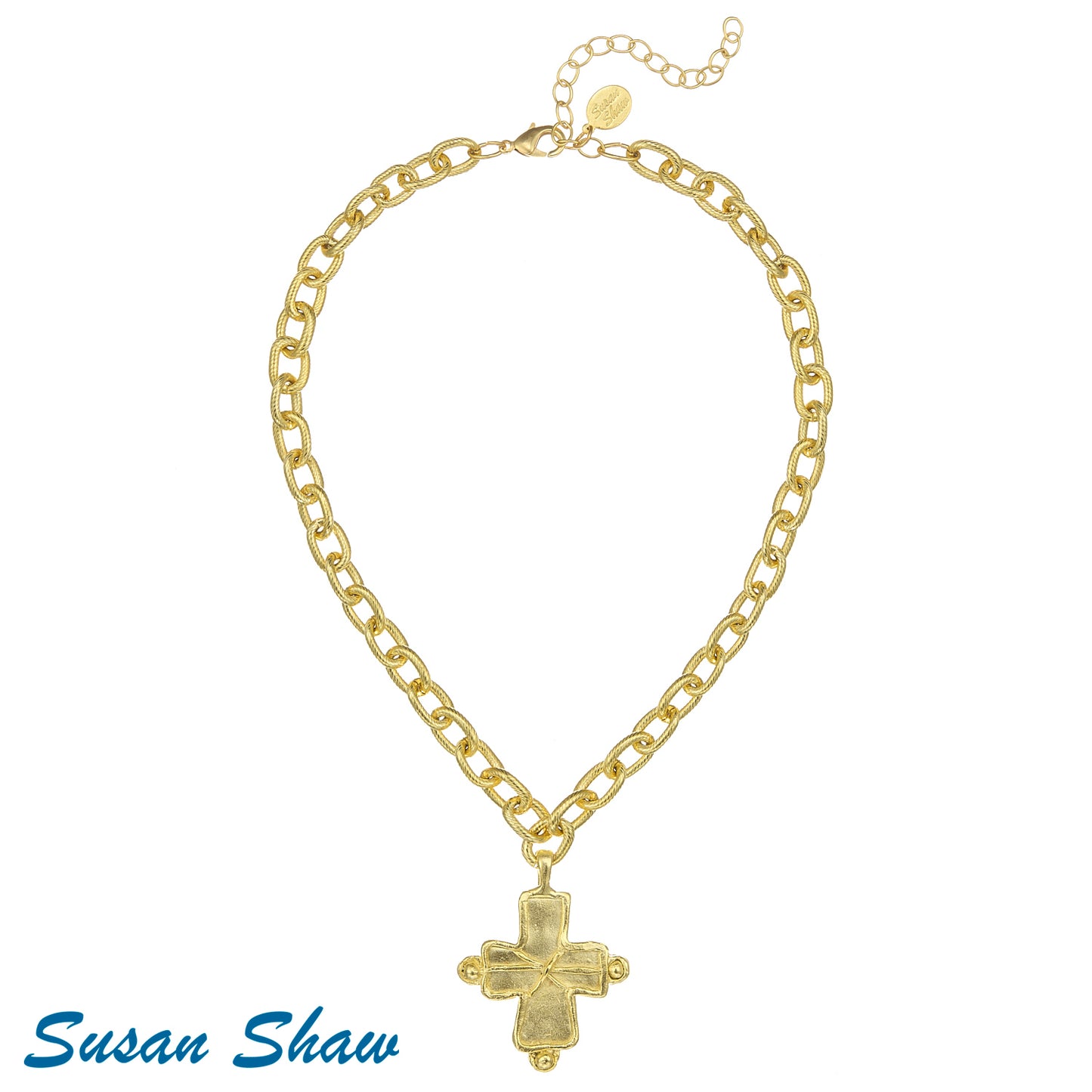 Susan Shaw Gold Cross Necklace on Gold Chain 3913G