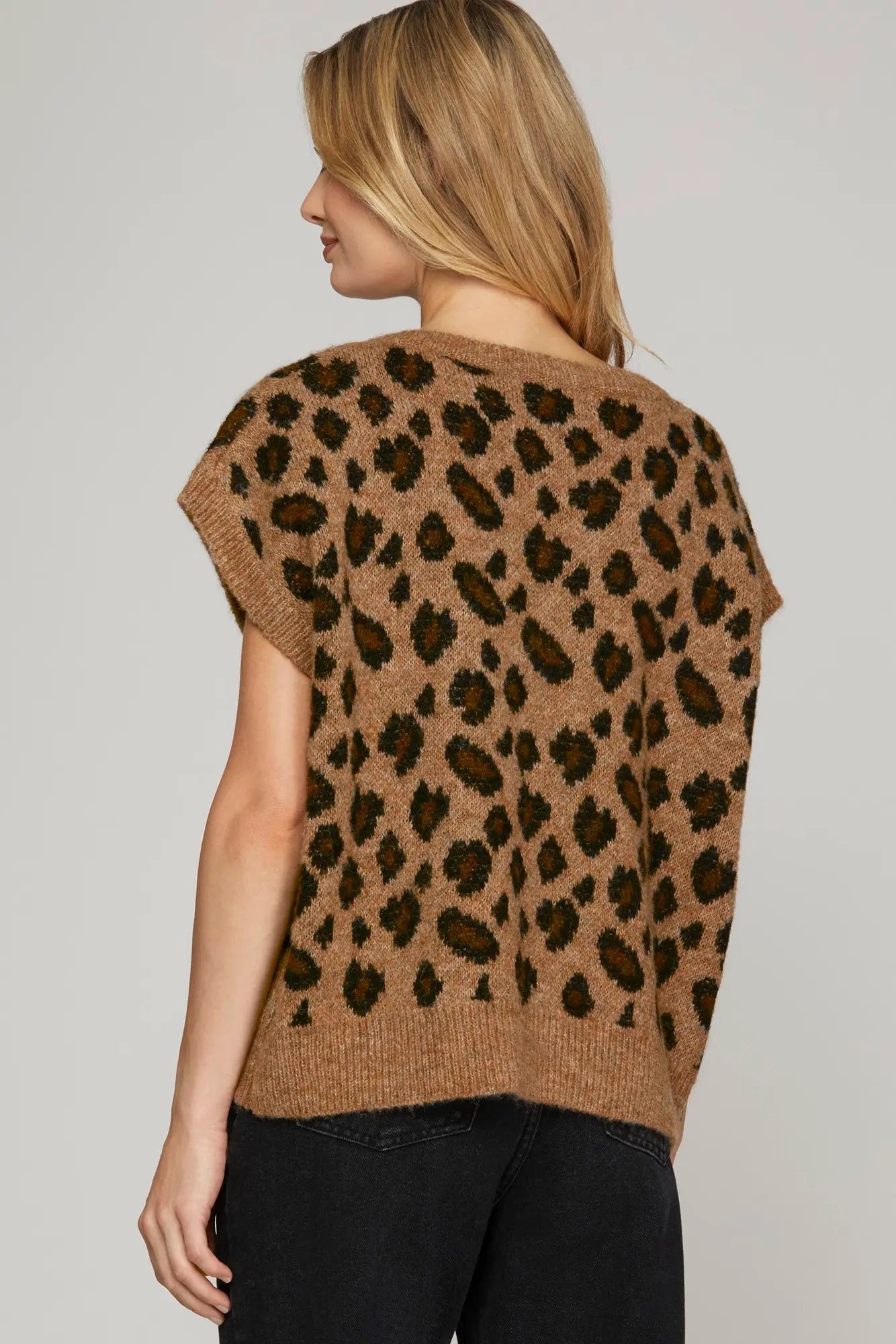 Oversize V Neck Leopard Sweater Vest