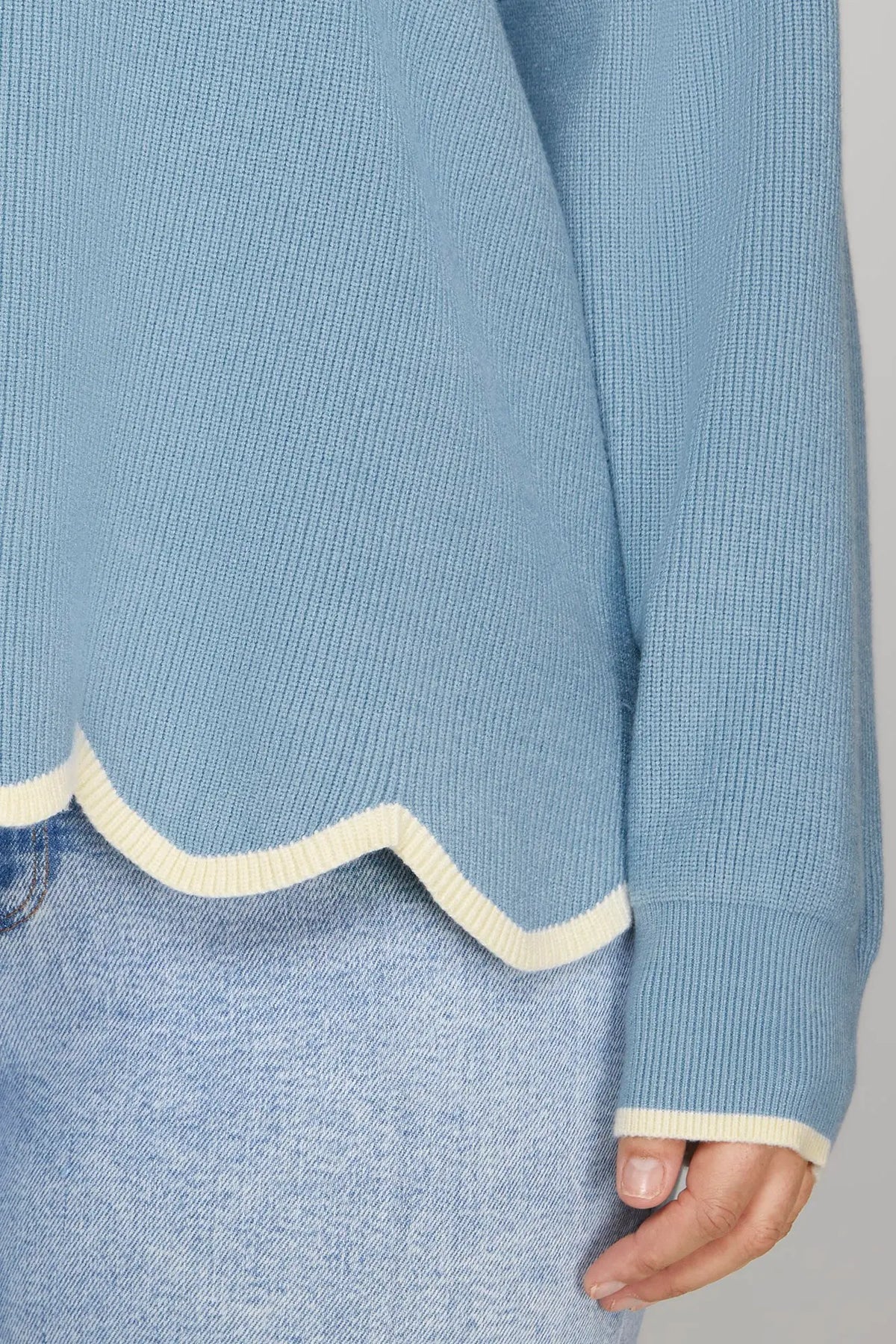 Misty Blue Scallop Hem Sweater