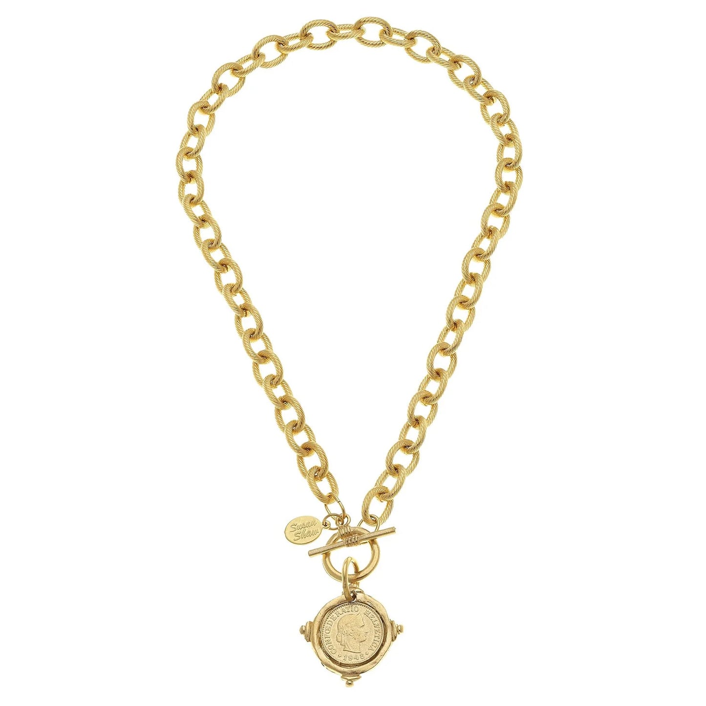 Susan Shaw Handcast Gold Coin Toggle Necklace 3995CR