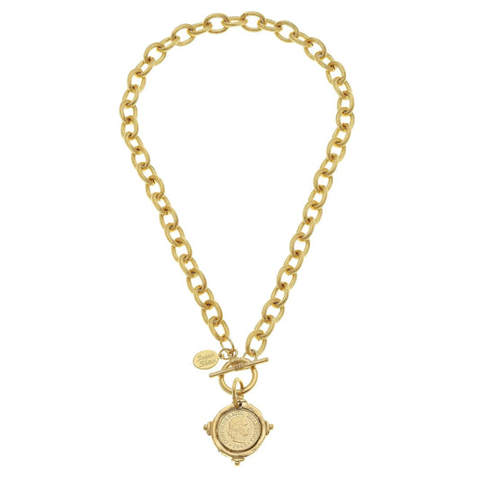 Susan Shaw Handcast Gold Coin Toggle Necklace 3995CR