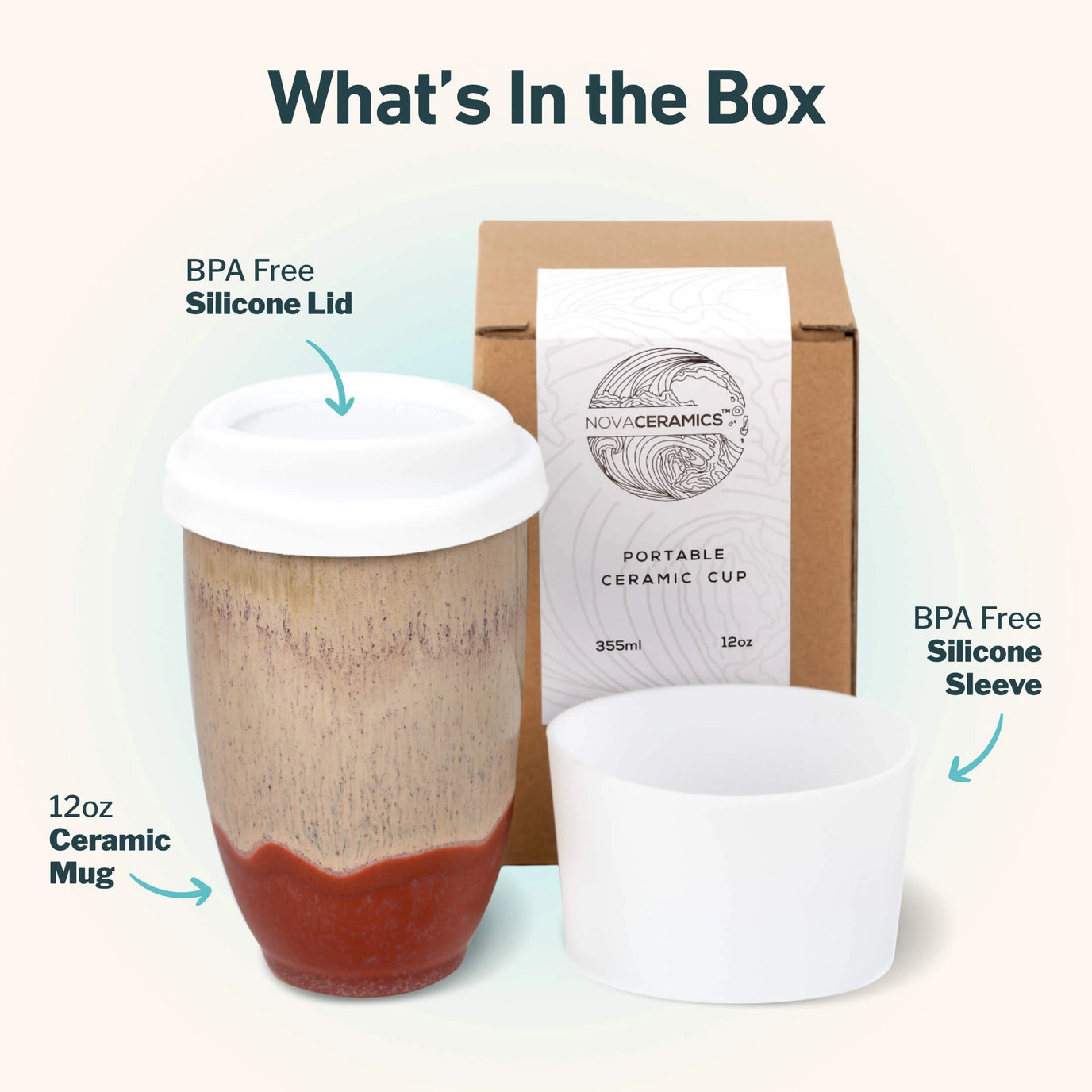 Beige Ceramic Travel Mug 12 oz