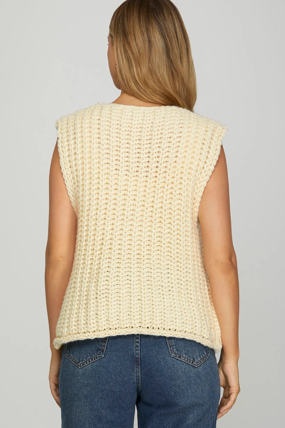 Cream Sleeveless Chunky Knit Sweater Vest