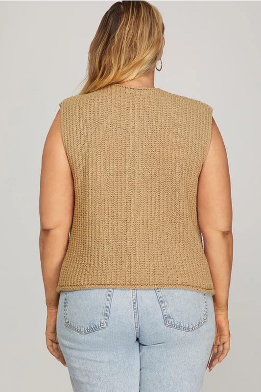 Sleeveless Crochet Sweater Vest Taupe