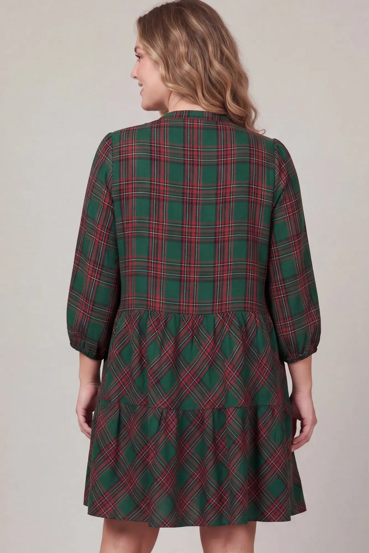 Green and Red Tartan Tiered Mini Dress