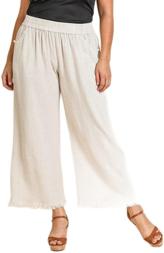 Oatmeal Wide Leg Linen Pants