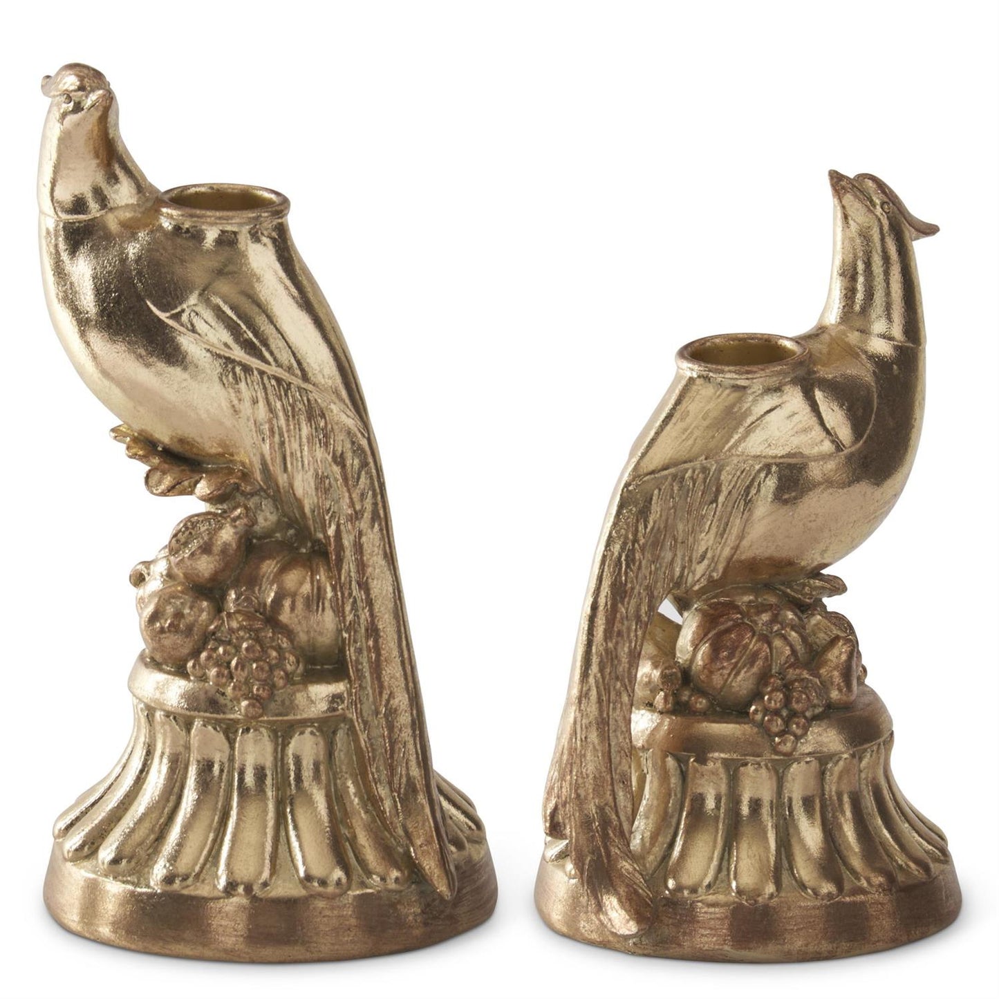 Set of 2 Gold Pheasant Taper Candleholders