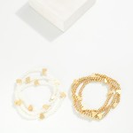 Set of Three Beaded Stretch Bracelets Metal Tone